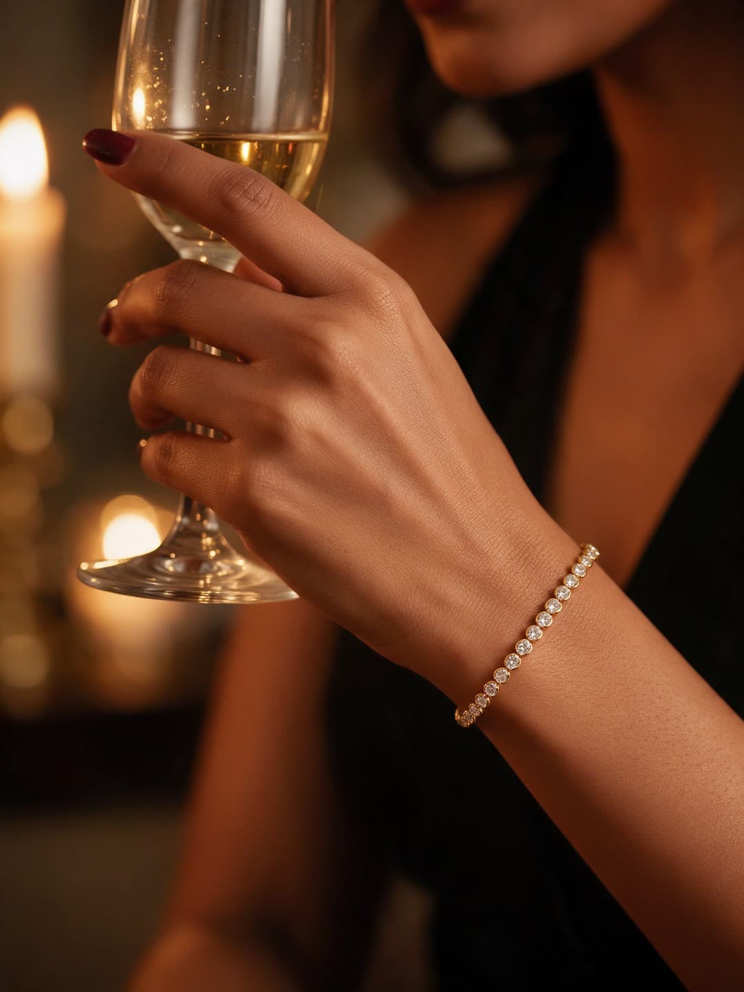Pulseira Riviera Redonda Cristal Ouro
